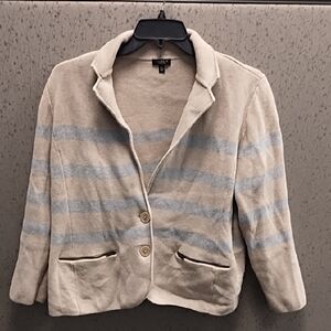 Talbots blue and cream button front sweater jacket 2X